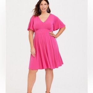 Torrid 3 pink Mini Studio Knit Skater Dress with flutter sleeves